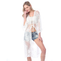 Biquíni Cover-ups Kimono Cardigan Sexy Hollow Out Vestido de Verão Branco Túnica de Algodão Feminina Trajes de Praia Fato de banho Cover Up